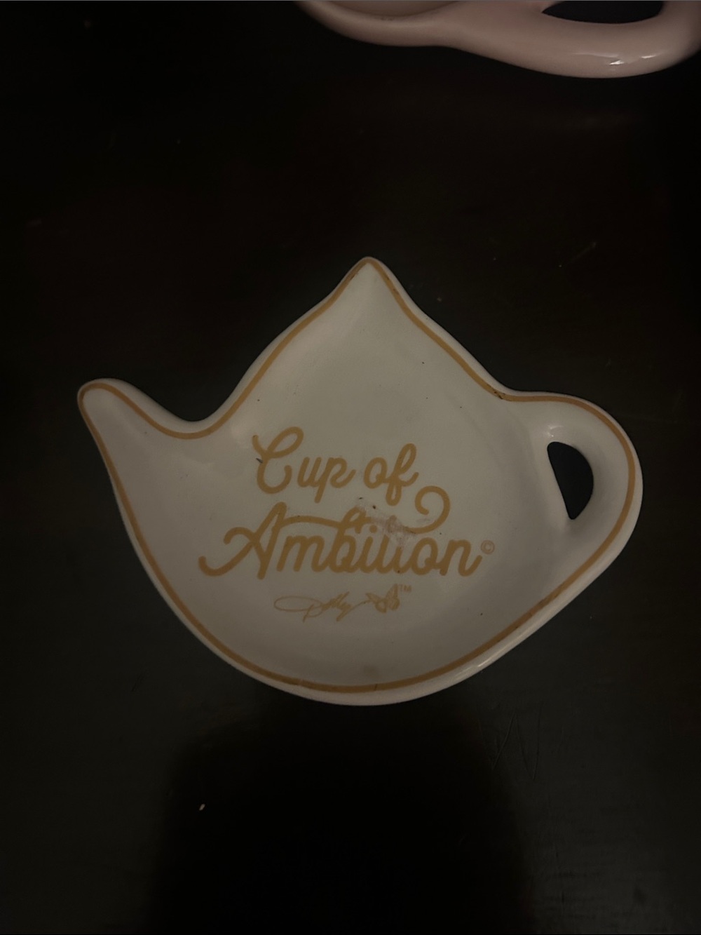 Cup of Ambition Ceramic Teabag Tray - White and Gold